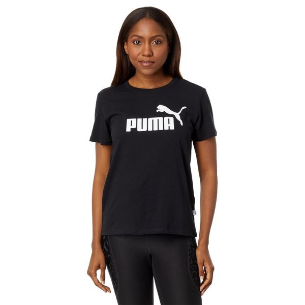 우먼 푸마 퓨마 에센셜 로고 숏슬리브 반팔 티셔츠 - 코튼 블랙 8671273