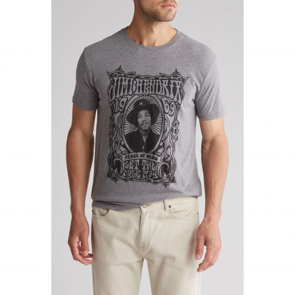 럭키브랜드 Jimi Hendrix Poster 그래픽 티셔츠 - 미디엄 헤더 그레이 8452672
