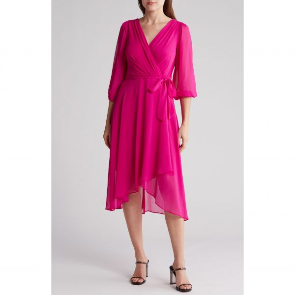 우먼 DKNY 디케이앤와이 벌룬 슬리브 Faux 랩 드레스 - 파워 핑크 8454034